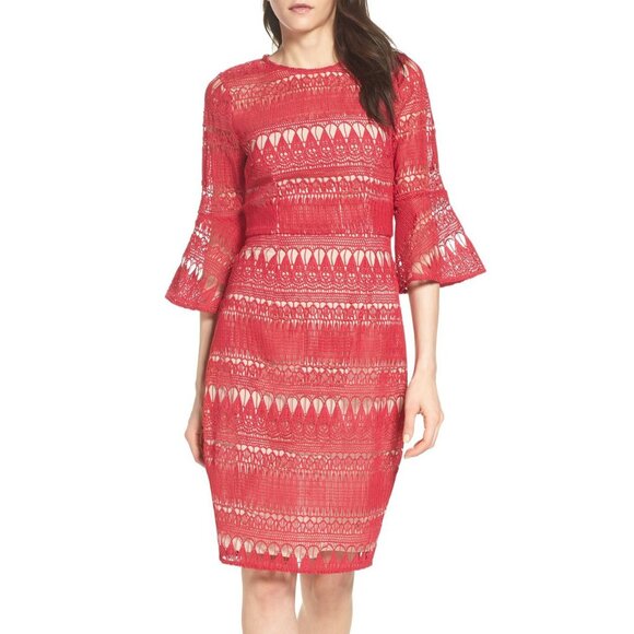 🆕COOPER ST Decadent Crochet Lace Bell Sleeve Shift Dress Red 2 - Picture 7 of 16